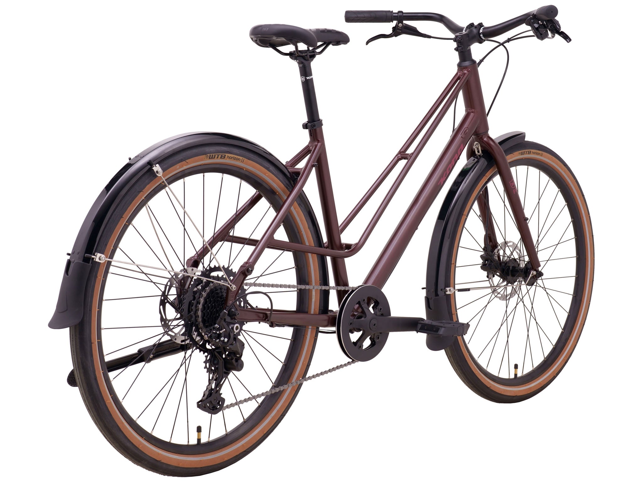 Close-up of the Coco Cruisers puncture-resistant tires and clean internal cable routing.