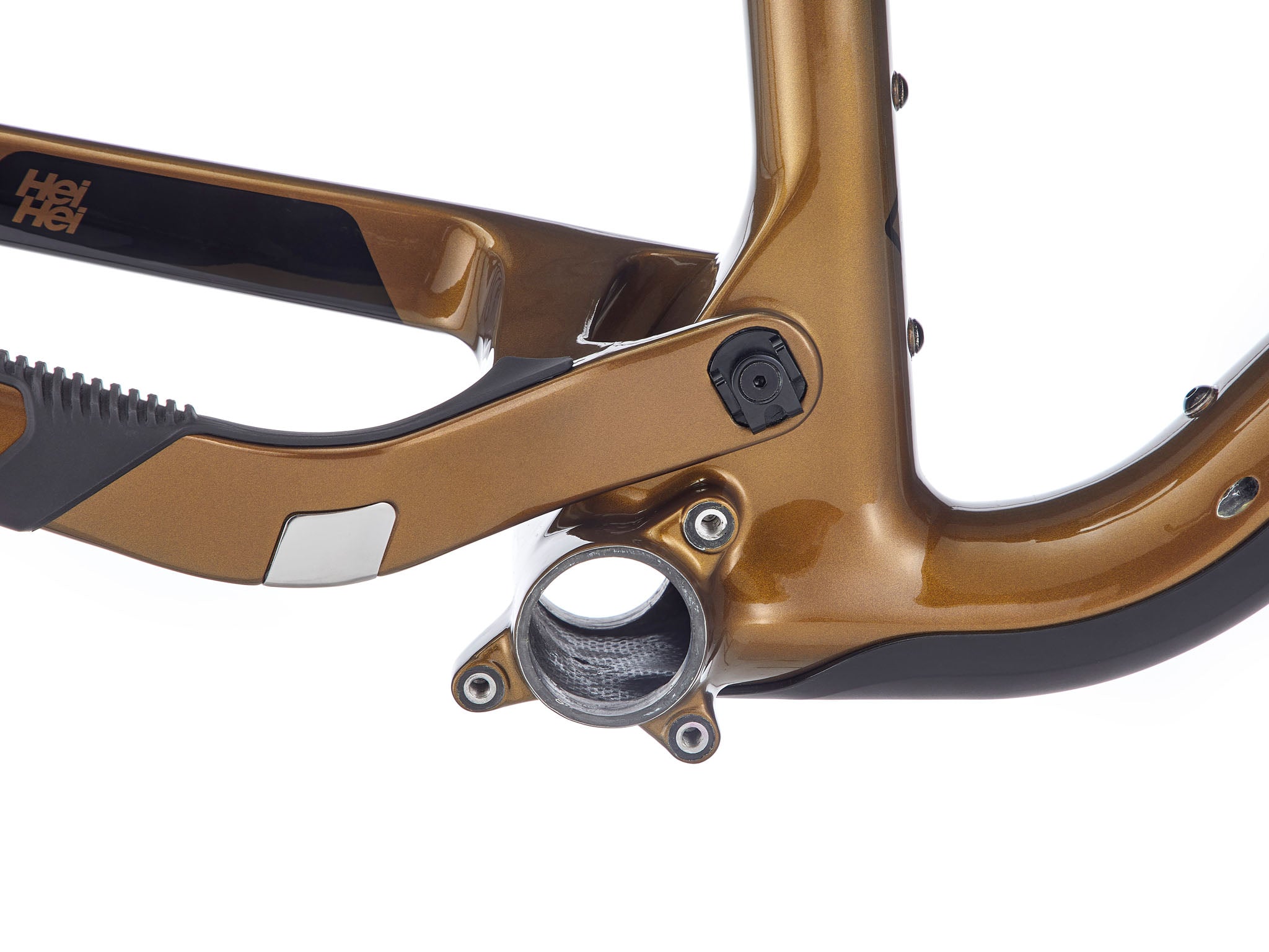 Rider navigating trail with Hei Hei CR mountain bike frame for technical terrain