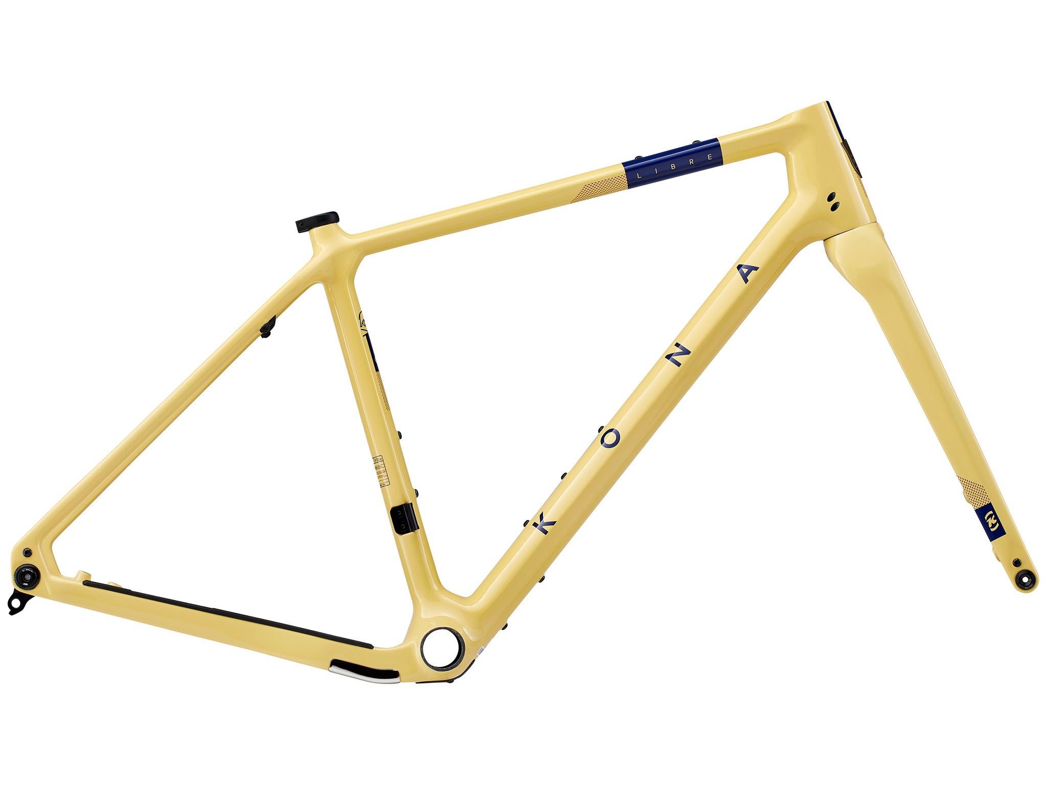 Close-up of the lightweight gravel bike frame showing its sleek geometry and tire clearance