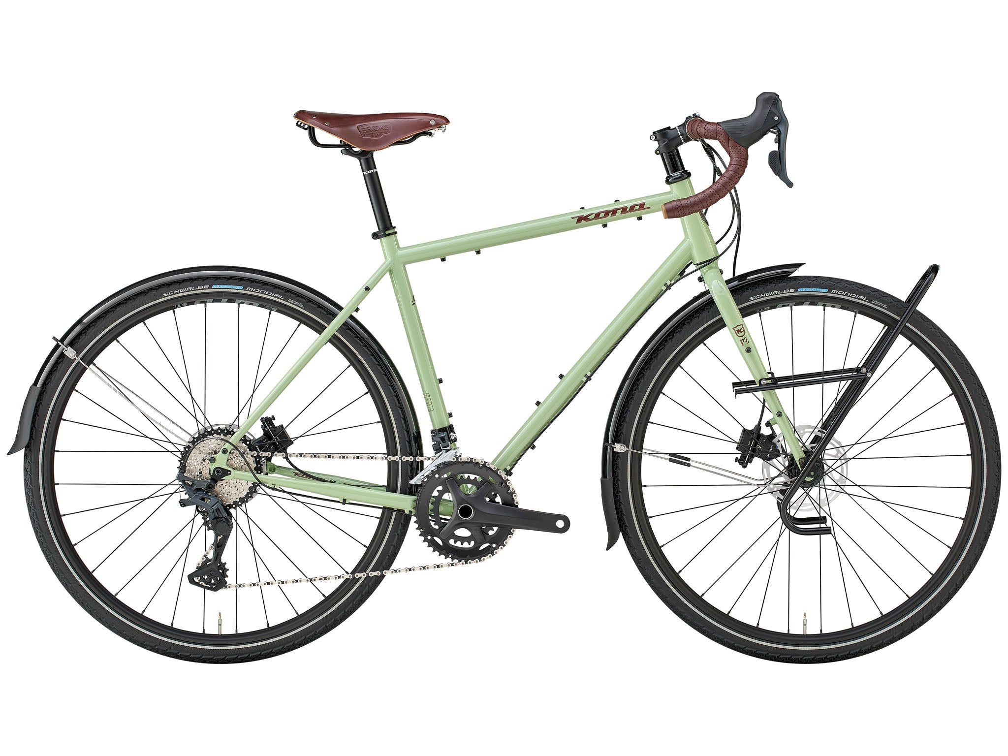 Side view of Sutra steel touring bike with fenders and rack, ideal for long rides