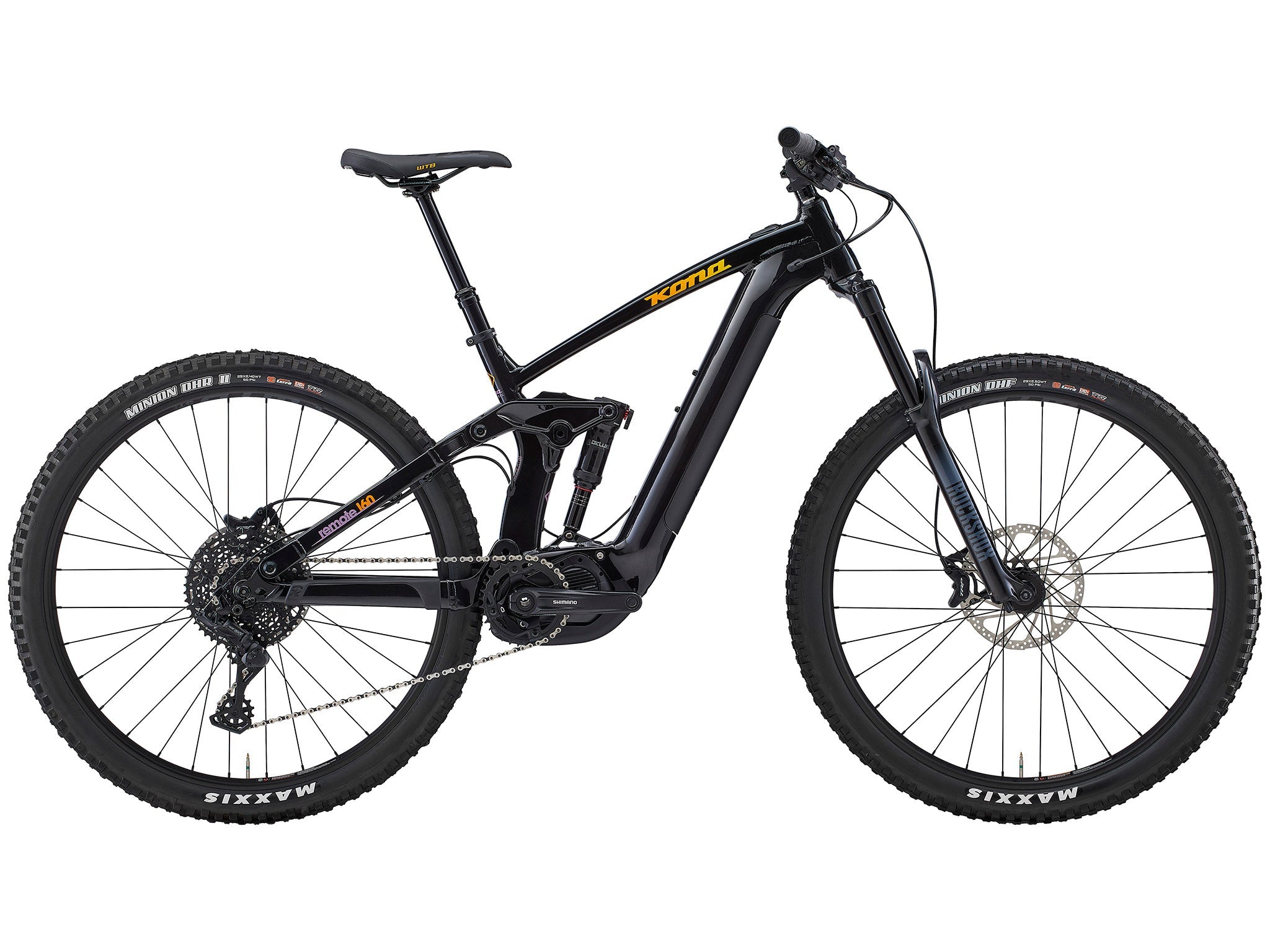 Remote 160 e-MTB on a steep trail, highlighting its hydraulic brakes and Shimano motor.