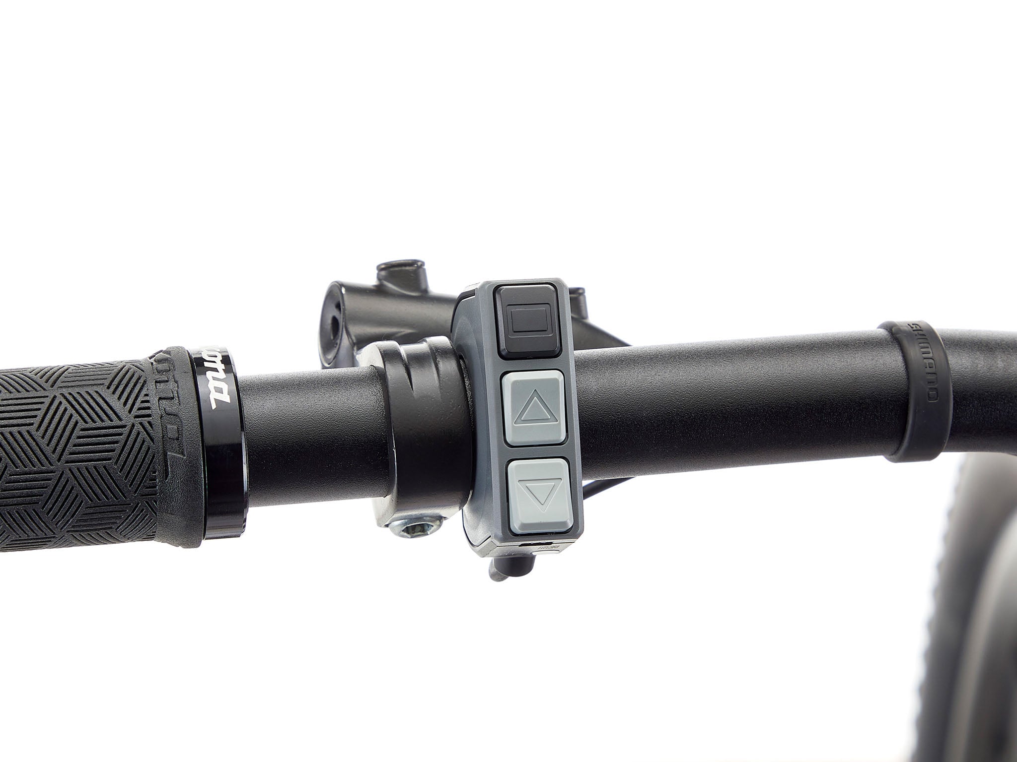 Close-up view of the Shimano pedal-assist motor on the El Kahuna electric bike.