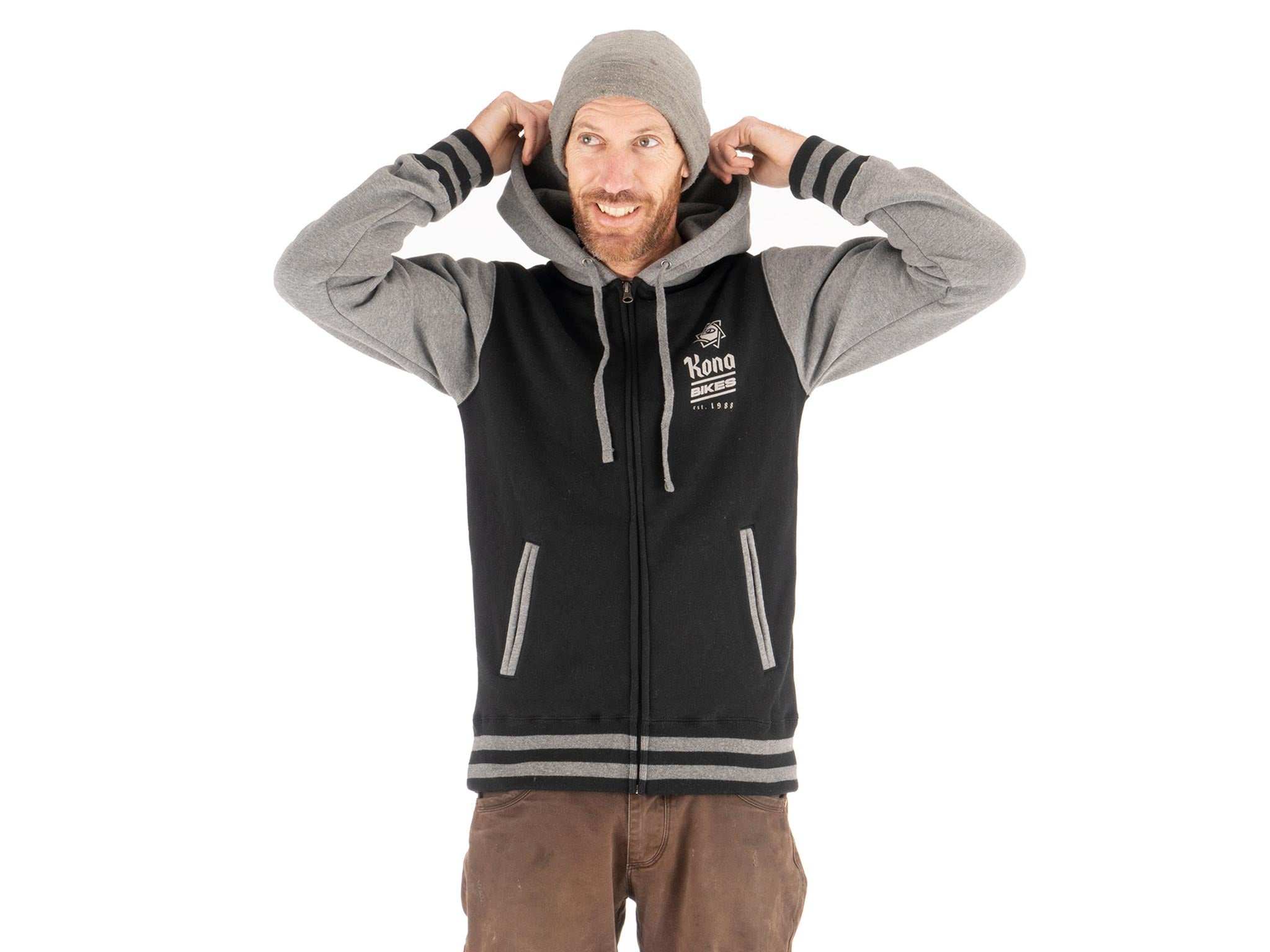 Front view of varsity brewed hoodie highlighting its classic varsity style
