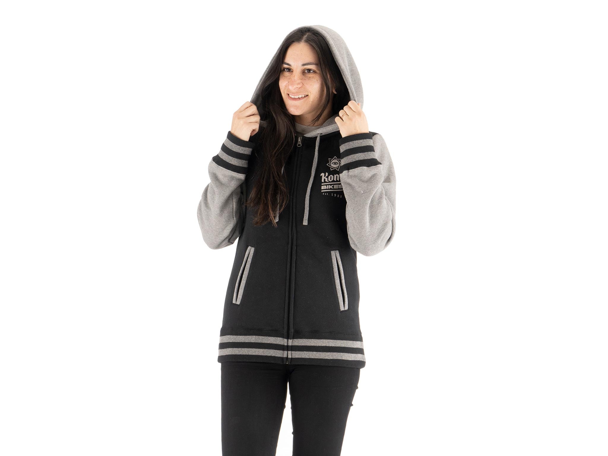 Front view of varsity brewed hoodie highlighting its classic varsity style