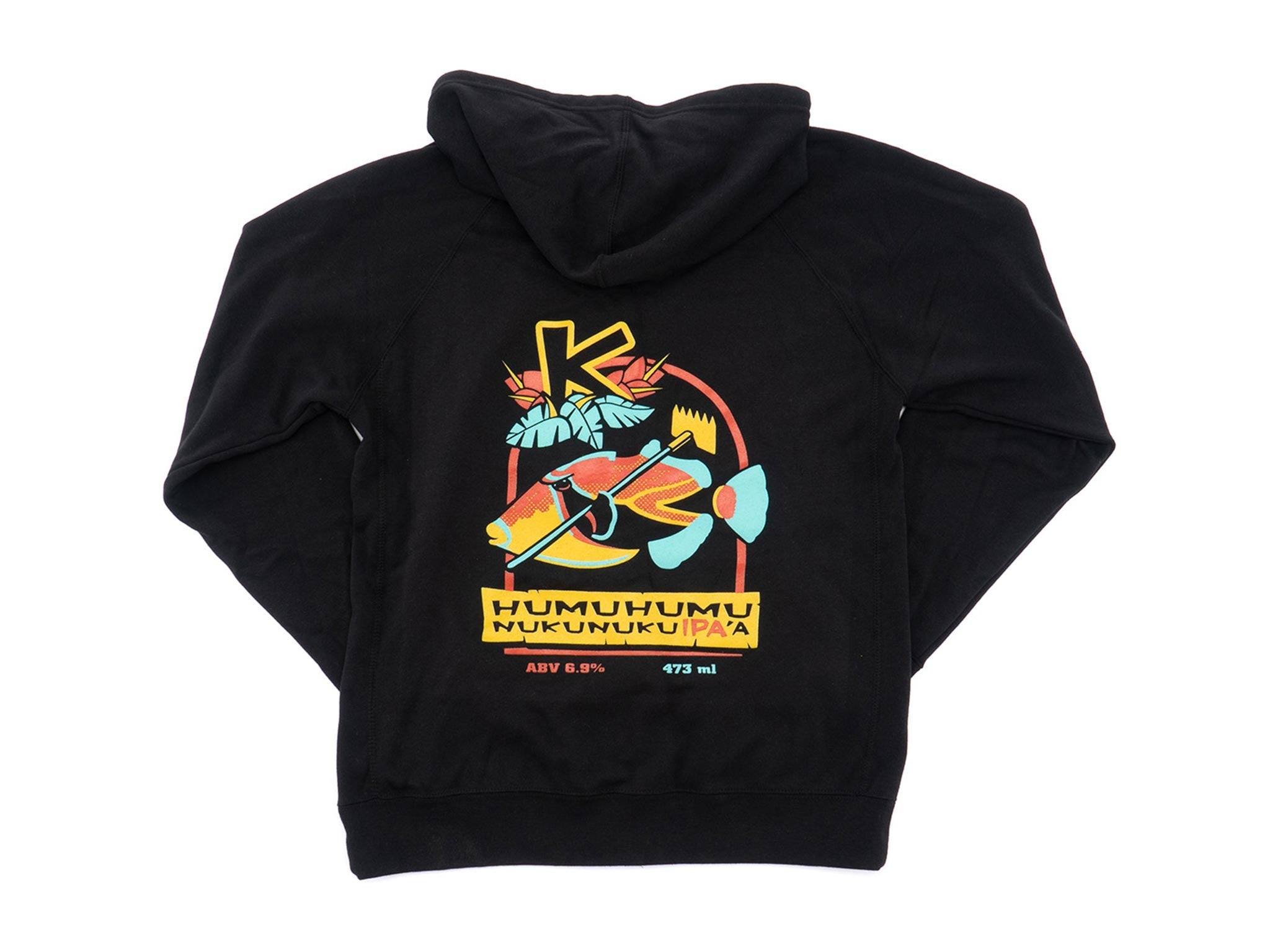 Model wearing the black graphic hoodie during outdoor biking activity