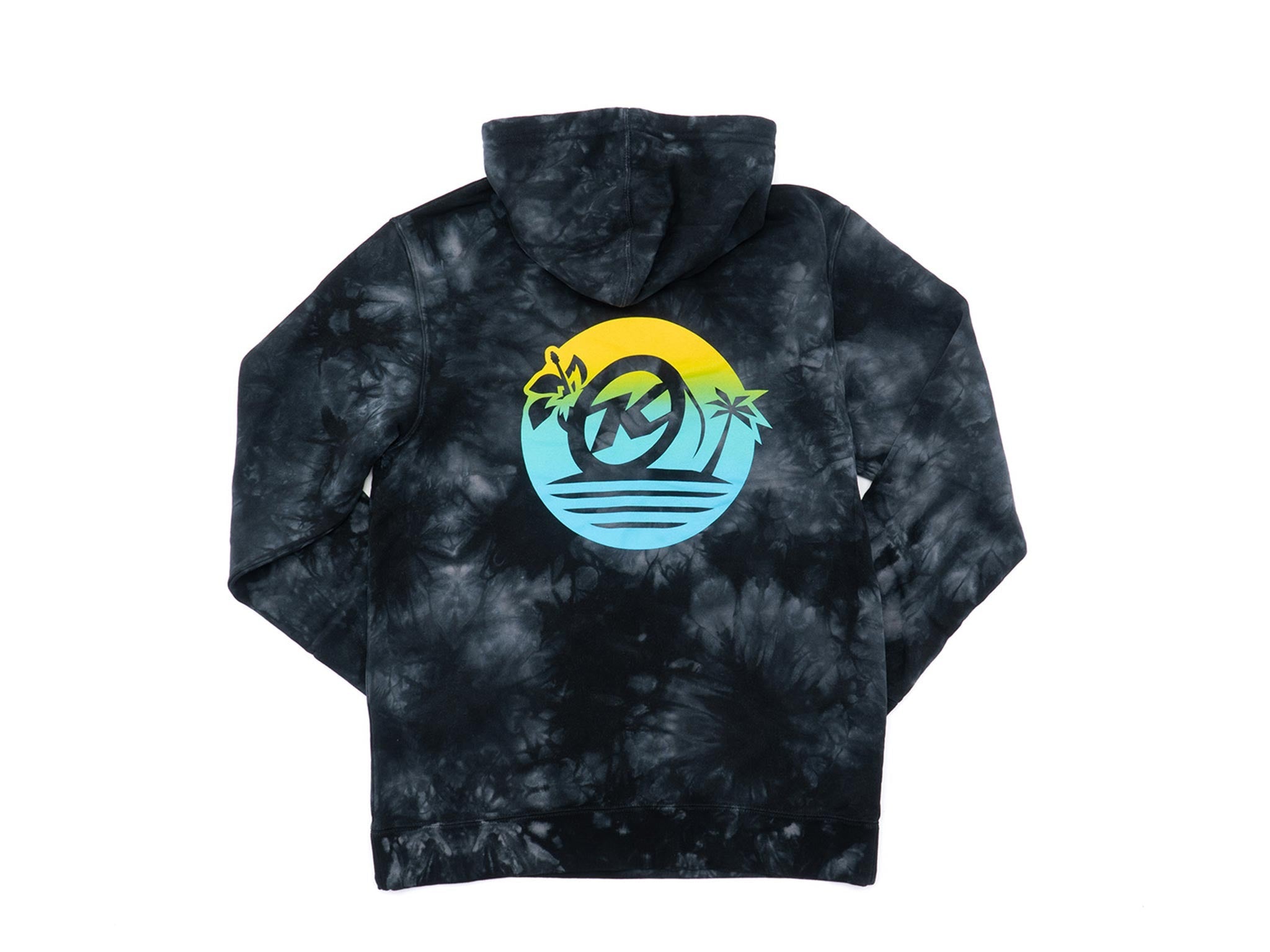 Side view of the unique tie dye hoodie, highlighting its vibrant colors.