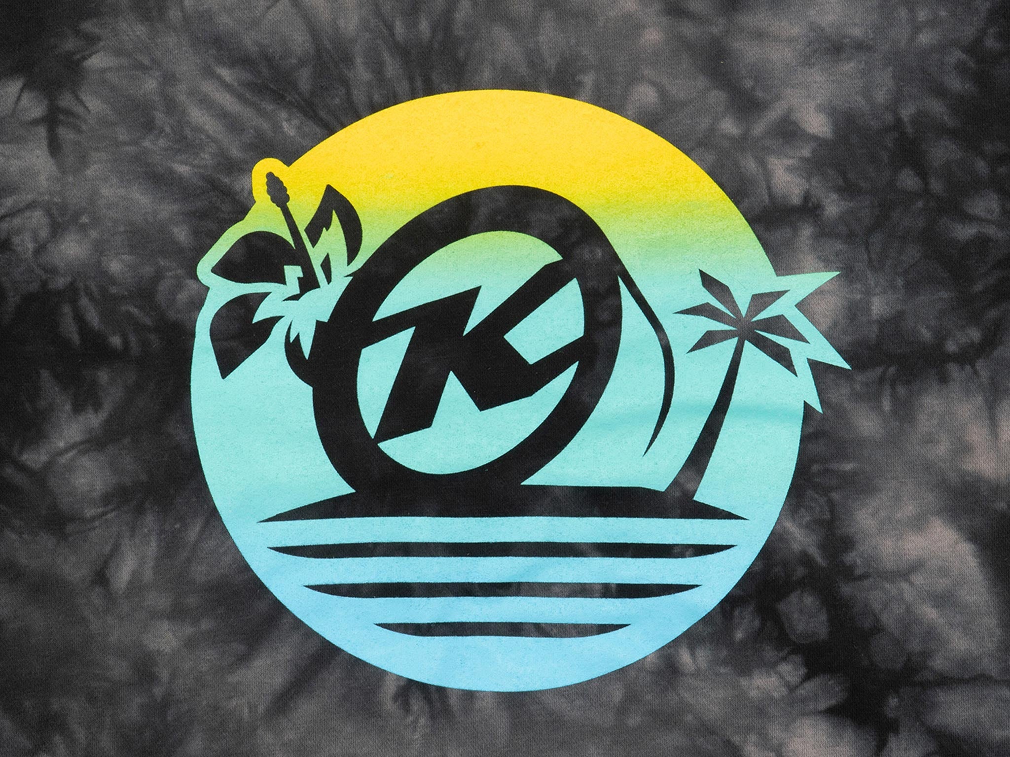 Front view of the Tropical Vibes Tie Dye Hoodie with island graphics.