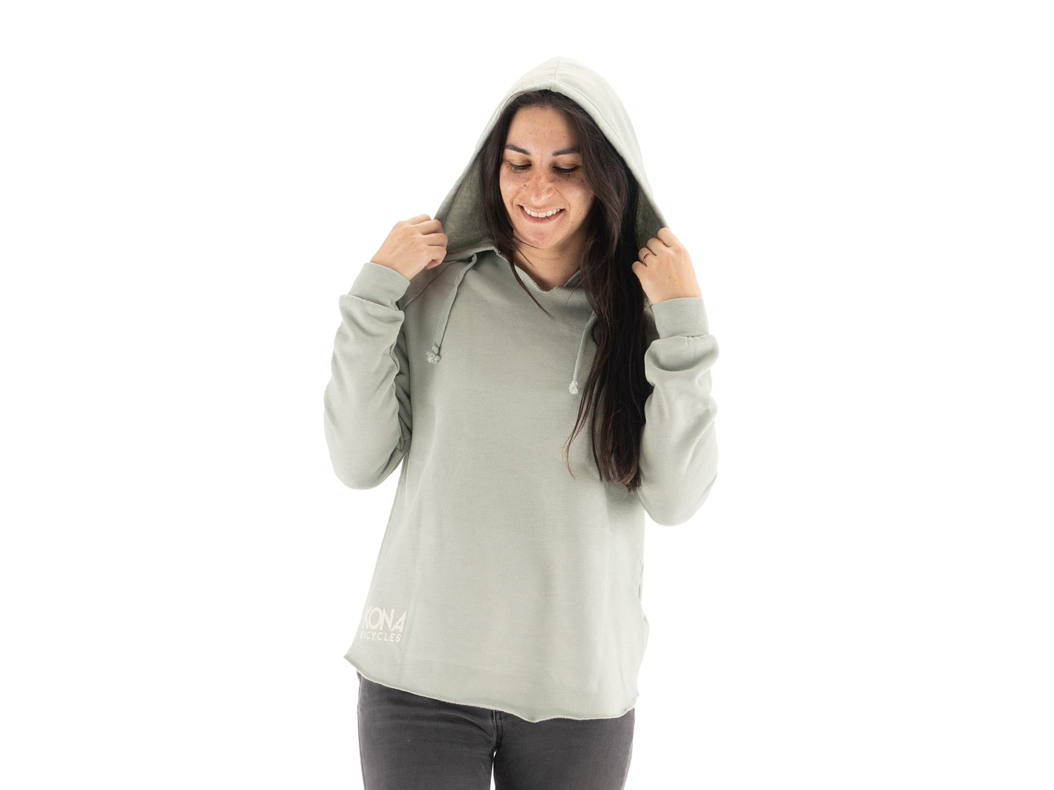 Front view of Cycling-Inspired Womens Velocipede Hoodie in action during a cycling session.