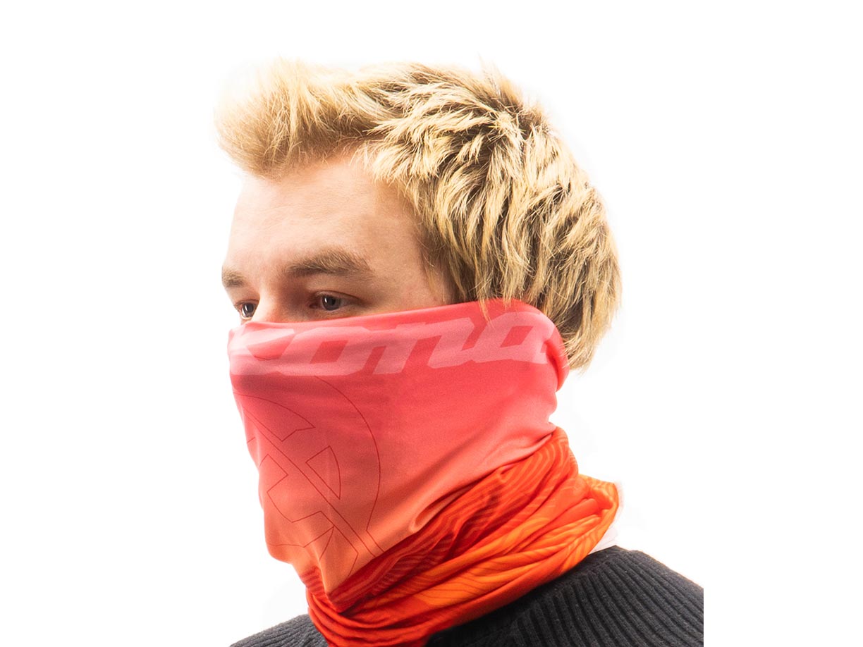 Person wearing a neck gaiter for sun protection during outdoor sports