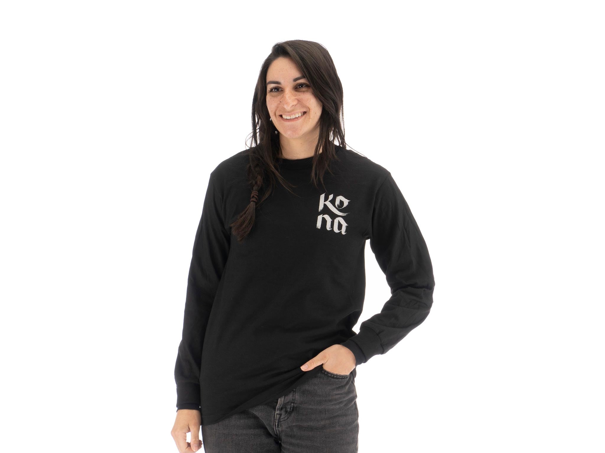 Front view of Mary Do Calligraphy Long Sleeve T-Shirt showing hand-painted design.