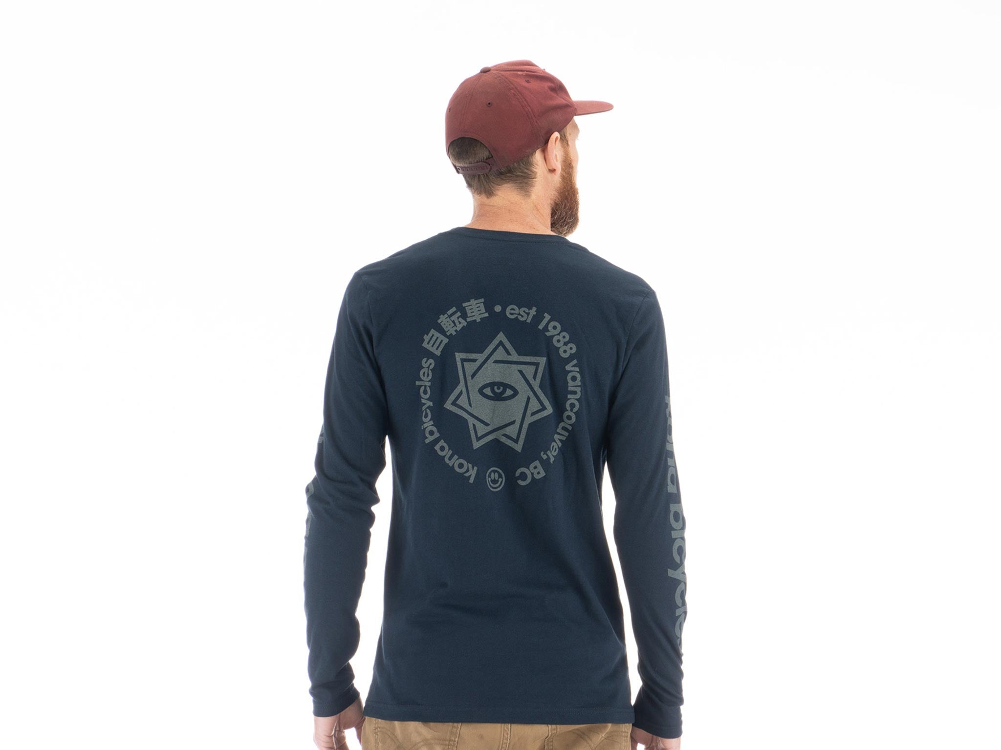 Close-up of graphic long sleeve t-shirt with urban street style design