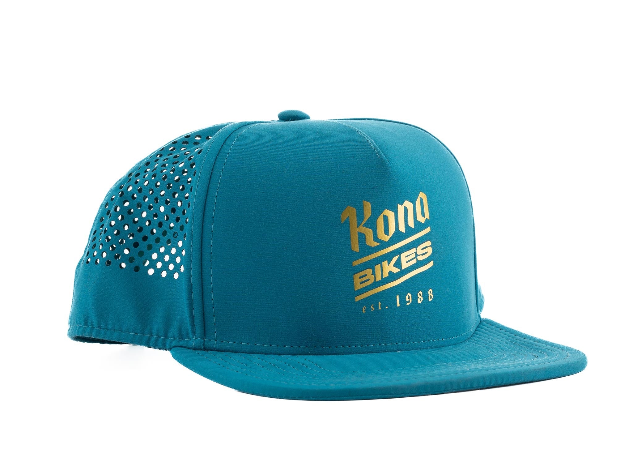 Side view of the Brewed Athletic Trucker Hat highlighting its adjustable snap-back feature.