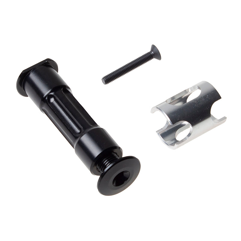 Kona rocker pivot assembly showcasing the main pivot male cap screw and axle.