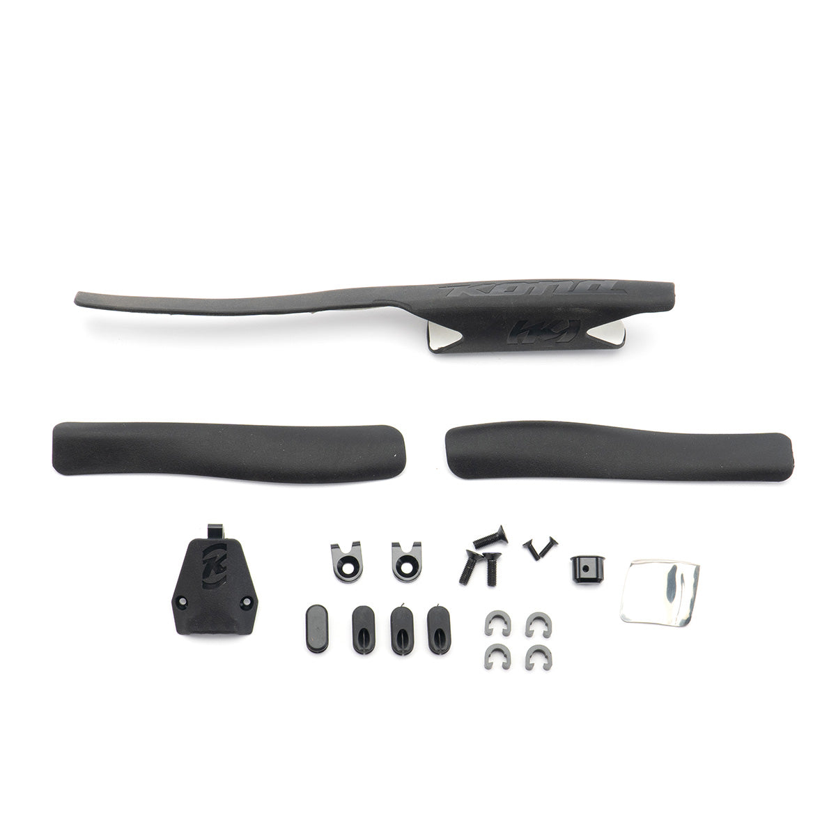 Premium bike frame protection kit components including cable clips and frame plugs.