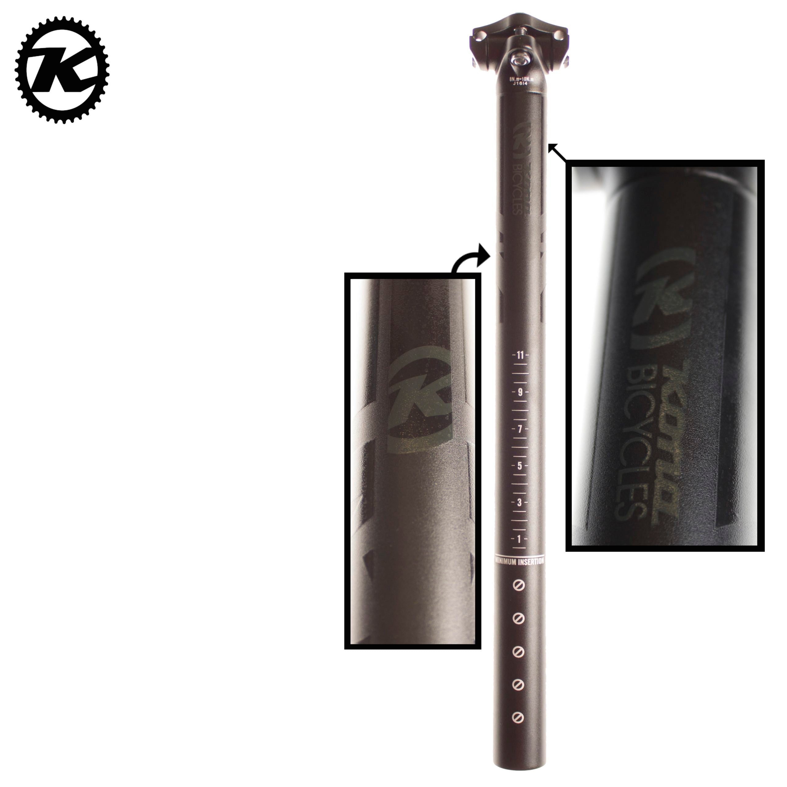 Close-up view of the premium 31.6 x 350mm bike seat post with anodized black finish.
