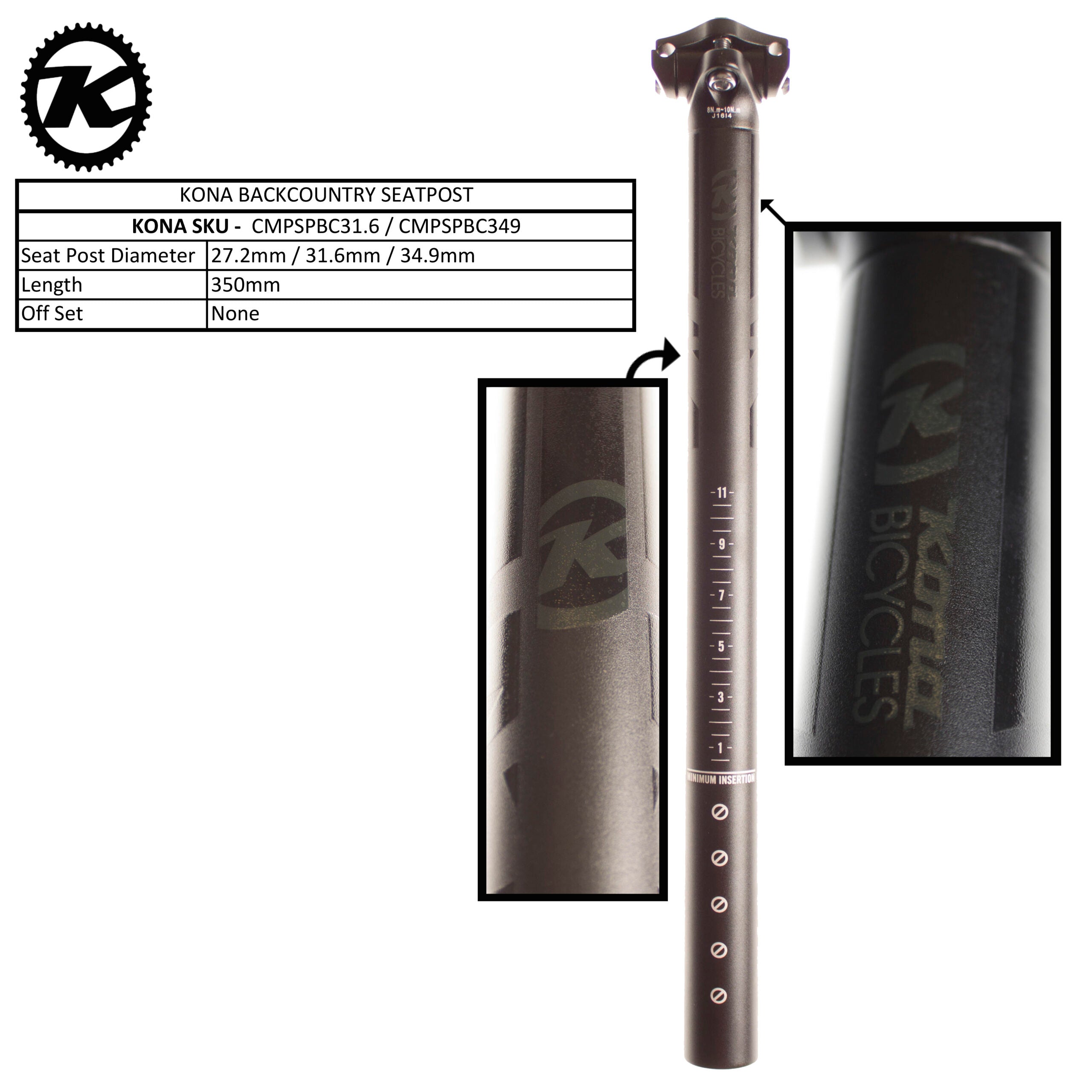 Side view of the durable 27.2 x 350mm bike seatpost installed on a mountain bike.