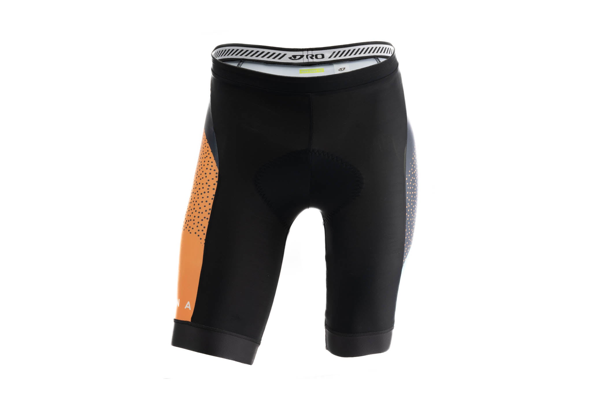 Close-up view of Rhythm Comfort Padded Cycling Shorts showing 3M reflective features for safety.