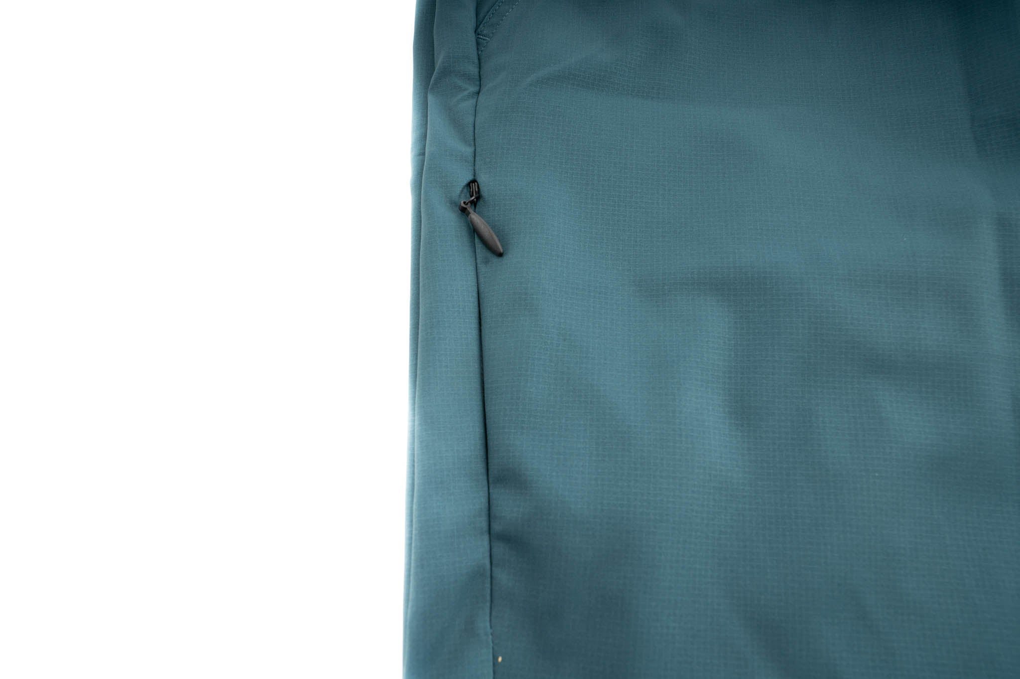 Front view of unisex horizon shorts with adjustable waist tabs