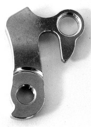 Close-up of Fire Mountain hanger mounted on 2001 frame dropout, showing exact alignment and fresh anodized finish