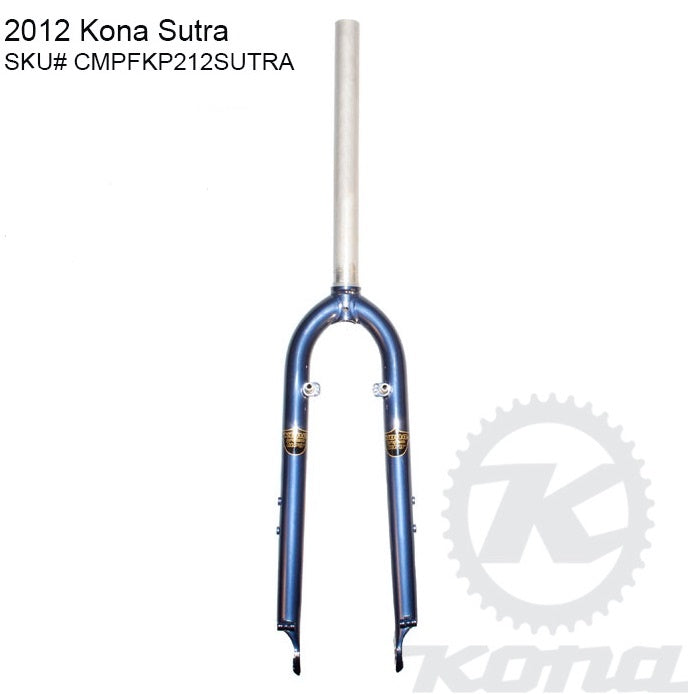 Close-up of chromoly rim brake fork for 700c bike with straight steer design