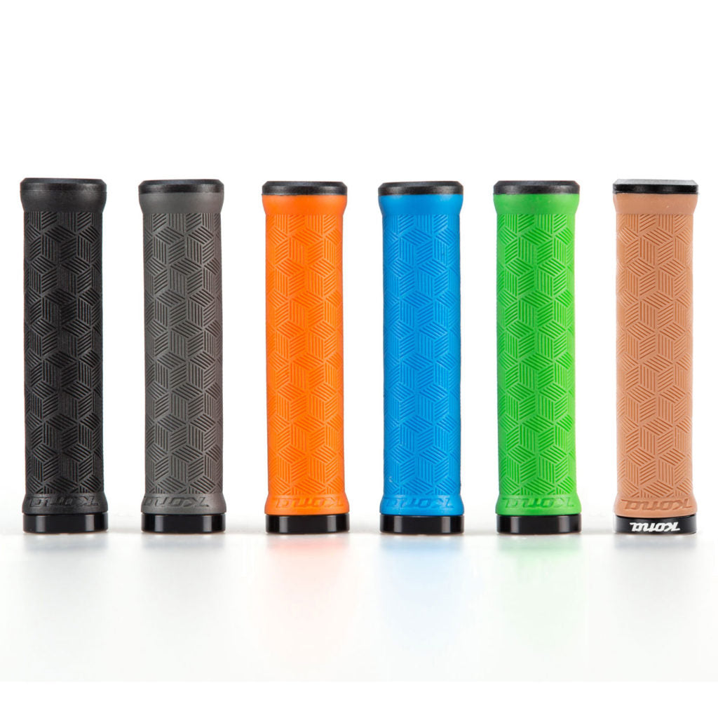 Mountain biking handlebar grips with geometric pattern and textured rubber
