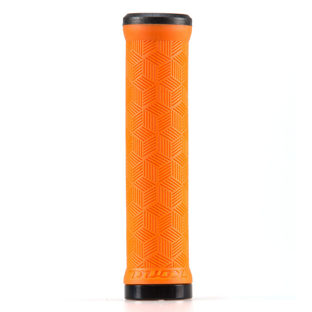 Mountain biking handlebar grips with geometric pattern and textured rubber