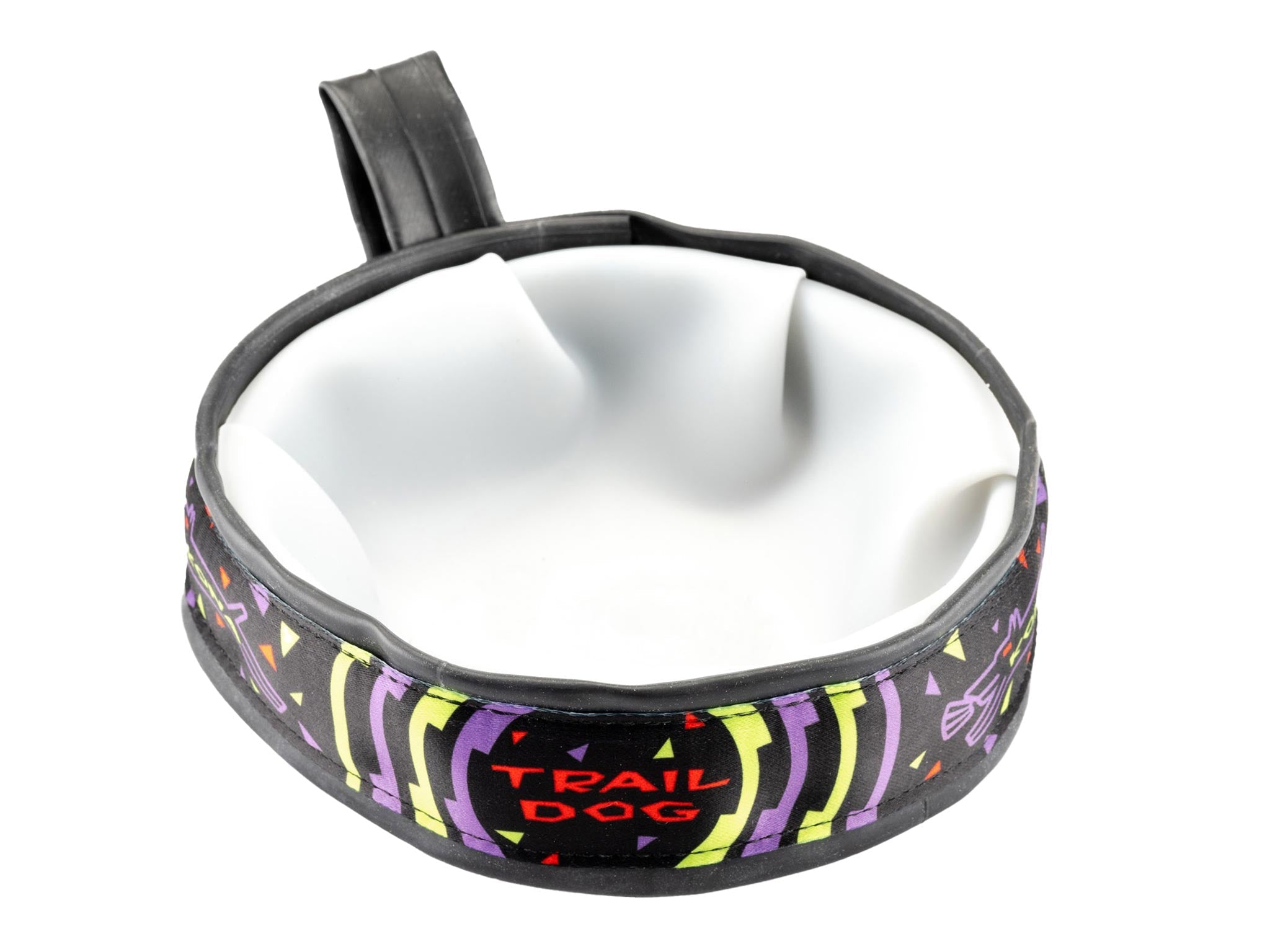 Close-up of the Kona Cycle collapsible dog bowl showing waterproof material and wide base