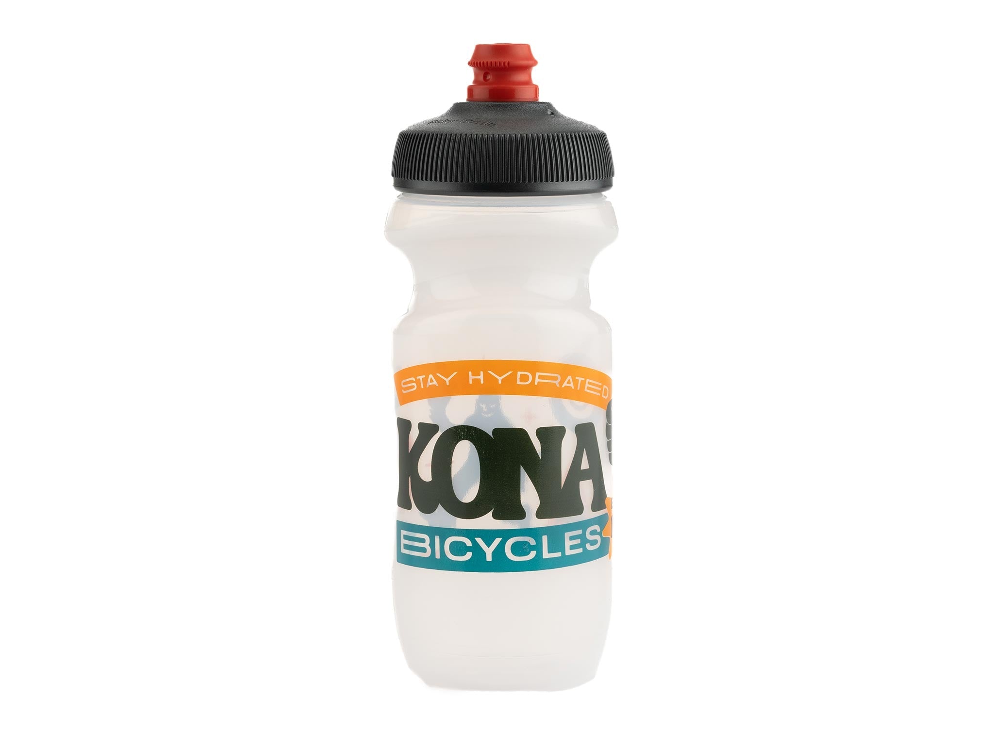 Sasquatch Surge Water Bottle with a clear view of the spill-proof lid and Surge valve, perfect for cycling.