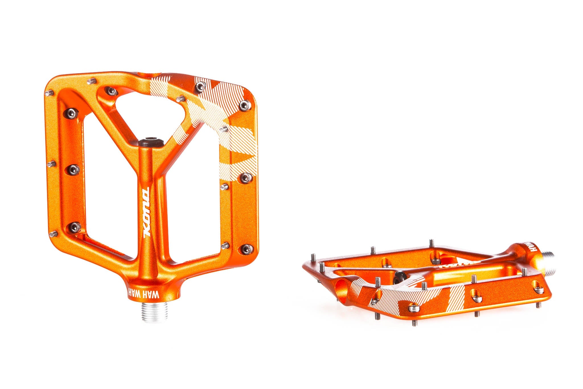 Close-up of aluminum bike pedals with best grip for mountain biking