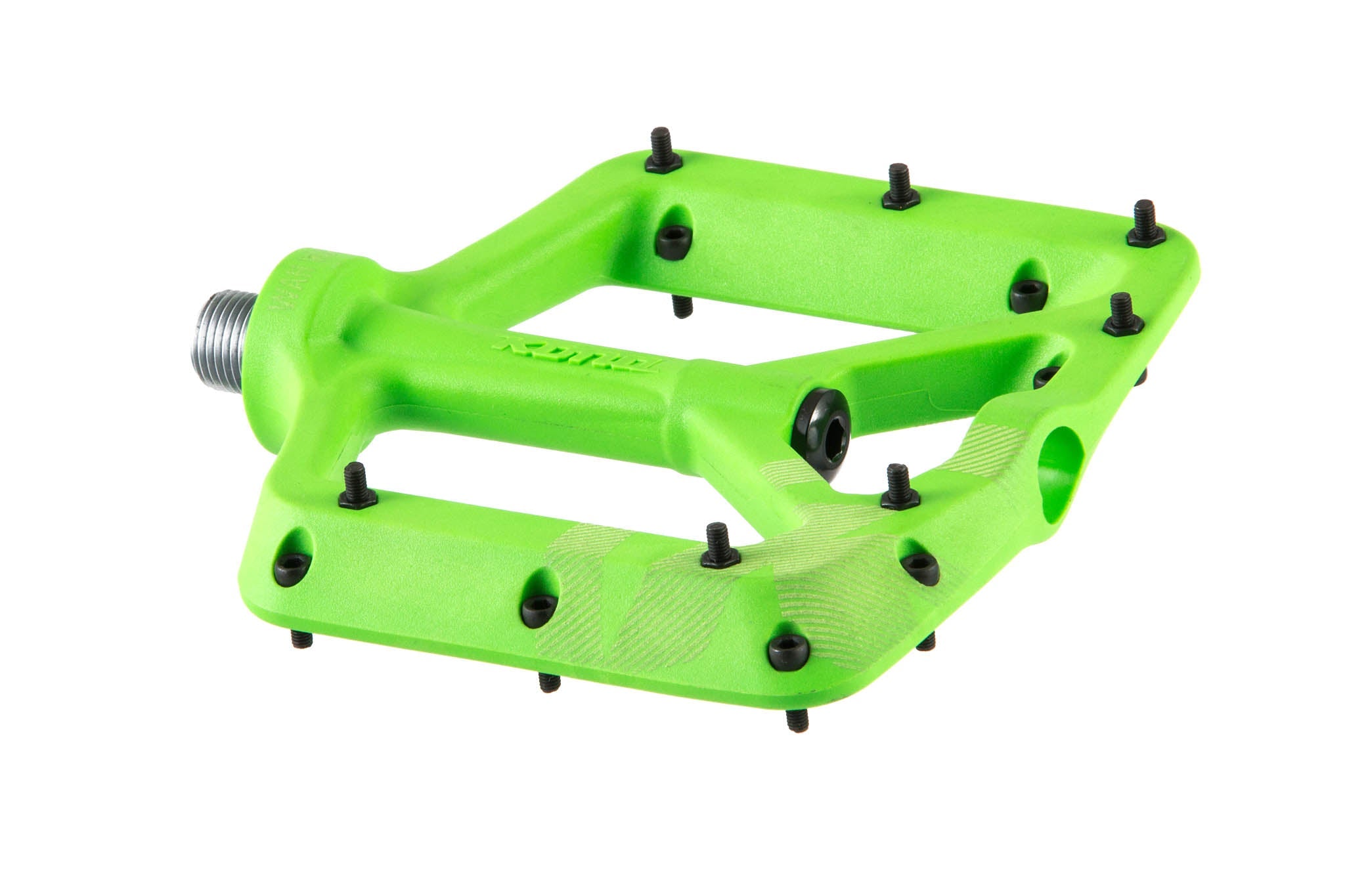 Close-up of composite bike pedals highlighting sturdy build and easy maintenance