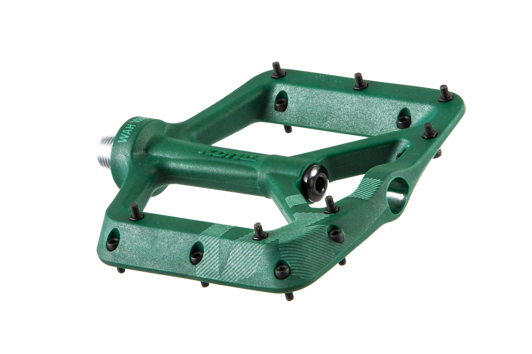 Close-up of composite bike pedals highlighting sturdy build and easy maintenance