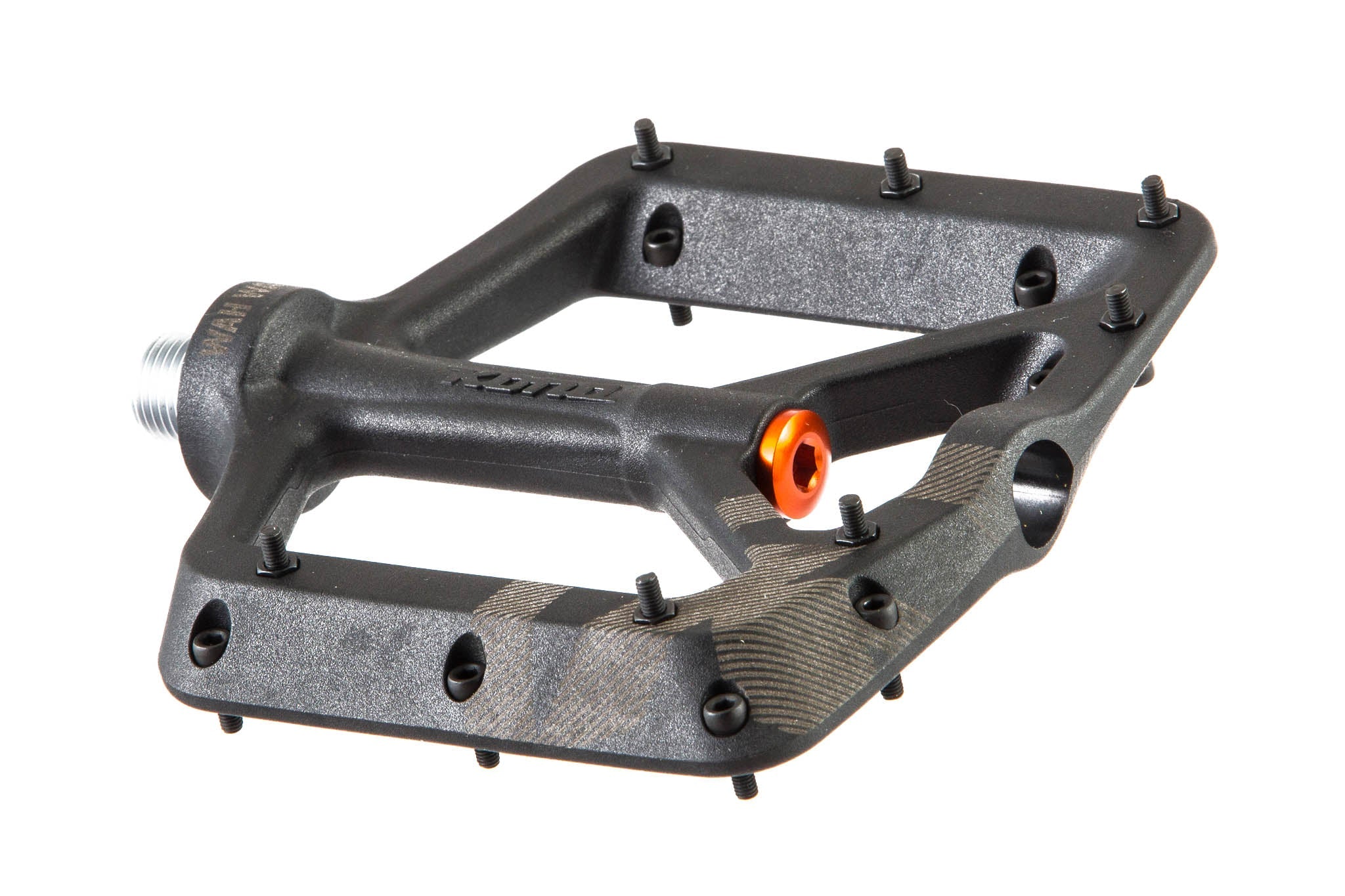 Close-up of composite bike pedals highlighting sturdy build and easy maintenance