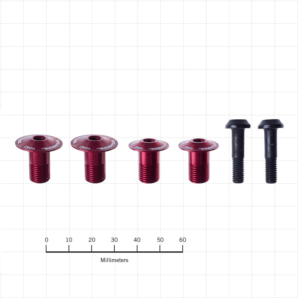 Red bike bolt kit installed on mountain bike frame