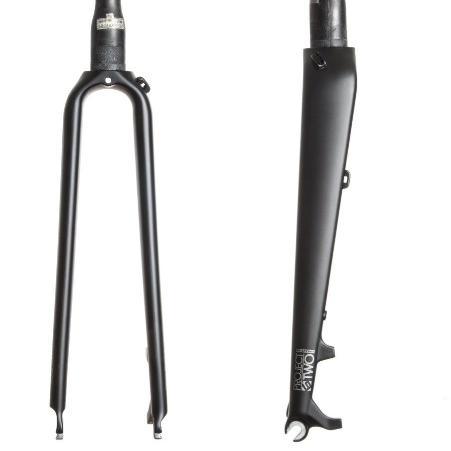 Side view of Jake carbon road fork with matte black finish and disc brake mount