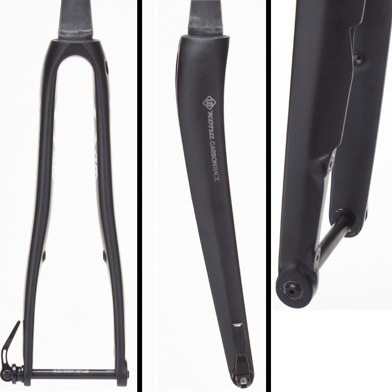 Side view of Kona carbon road fork with disc brake mounted