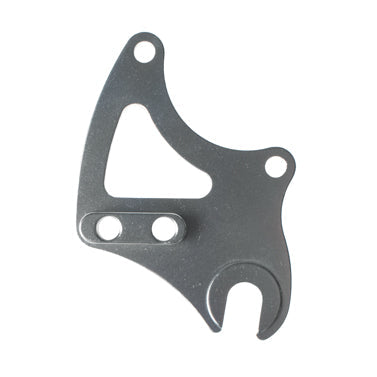 Side view of dropout components installed on a bicycle frame.