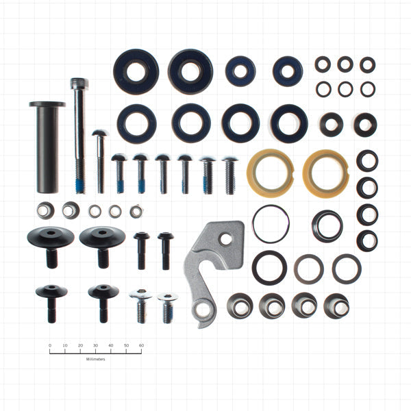 Premium bushing kit for mountain bike suspension, showing compatibility with various models.