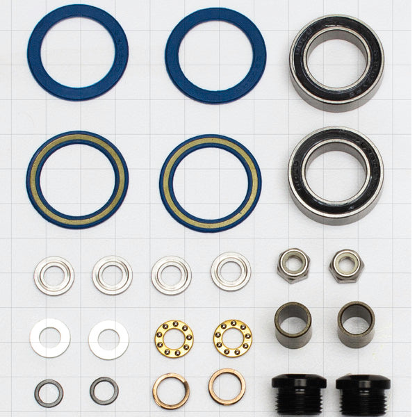 Detailed view of the Premium Wah Wah 2 Aluminum Rebuild Kit showing all internal parts.