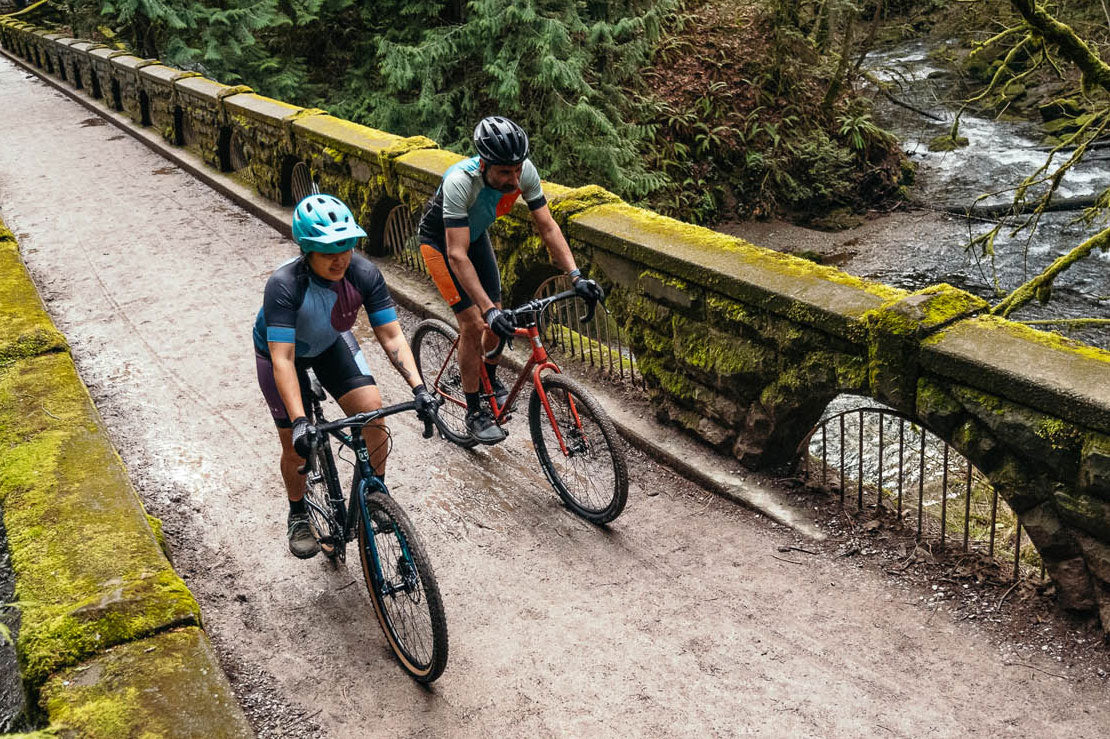 Side view of women wearing moisture-wicking bike shorts during a ride