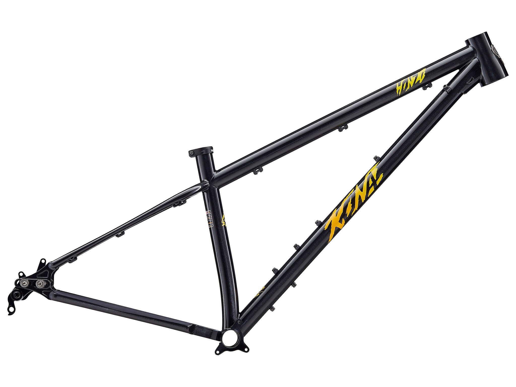 Steel mountain bike frame on a rocky trail for off-road riding