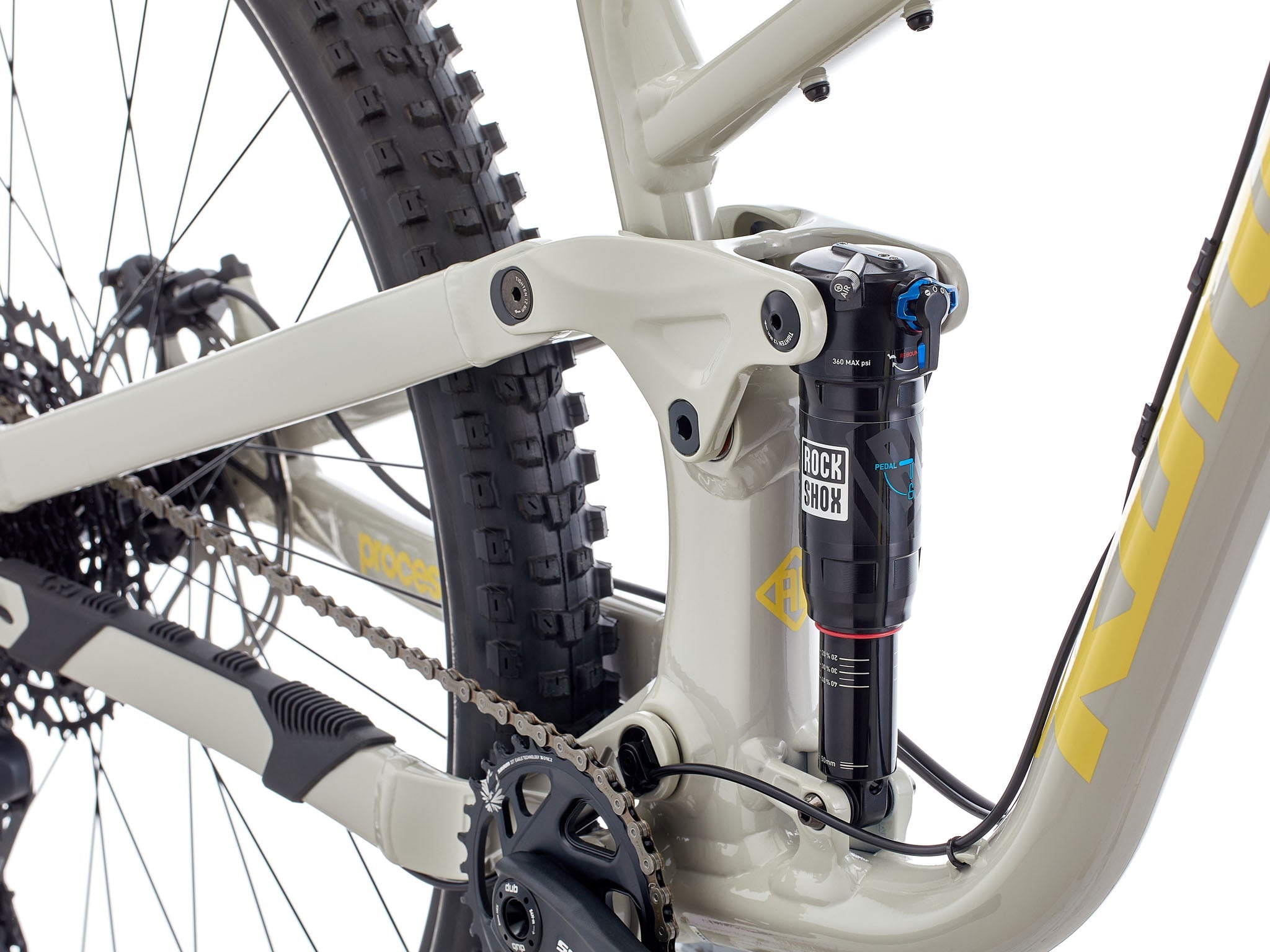 Rider navigating a challenging trail with the Process 134 DL mountain bike