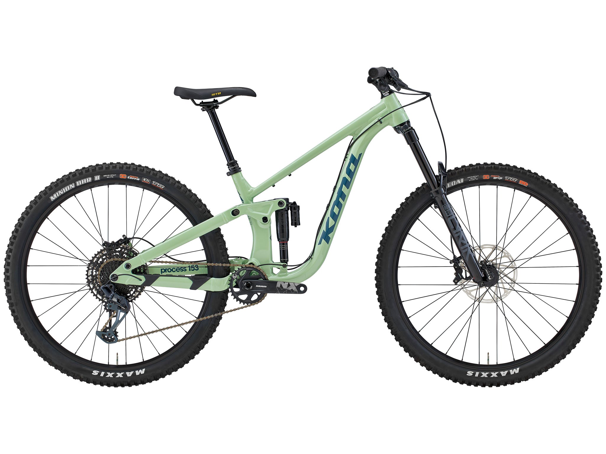 Side view of TrailBlazer Process 153 DL mountain bike on trail terrain