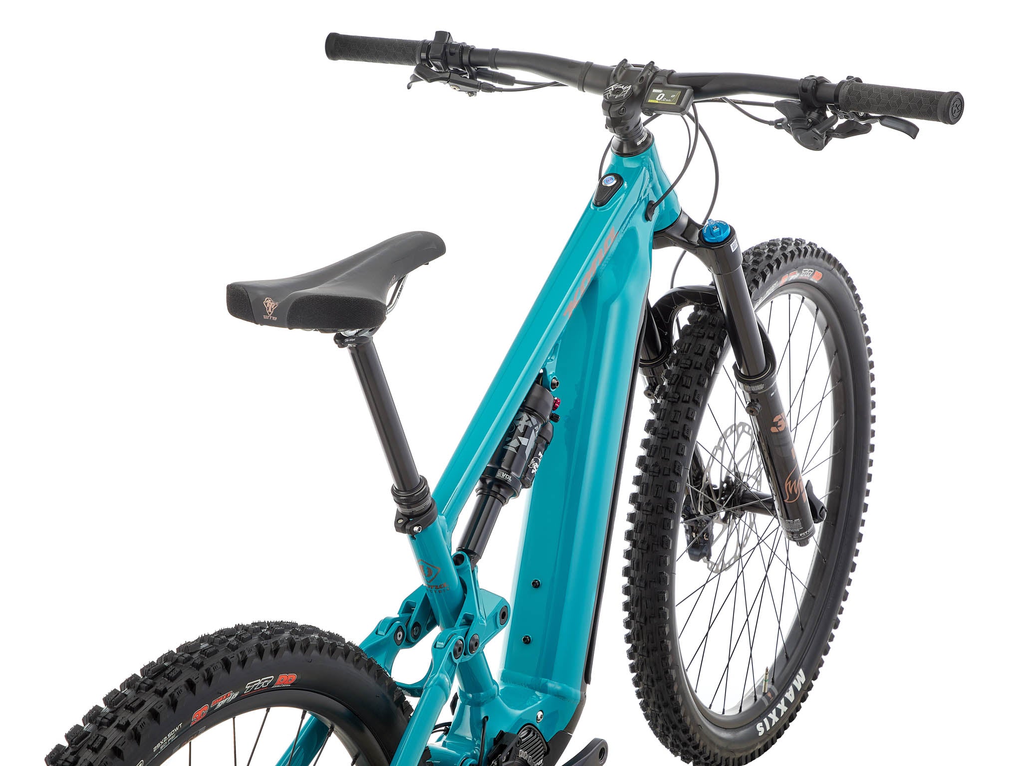 Kona Remote X electric mountain bike on mountain trail with suspension and motor assist