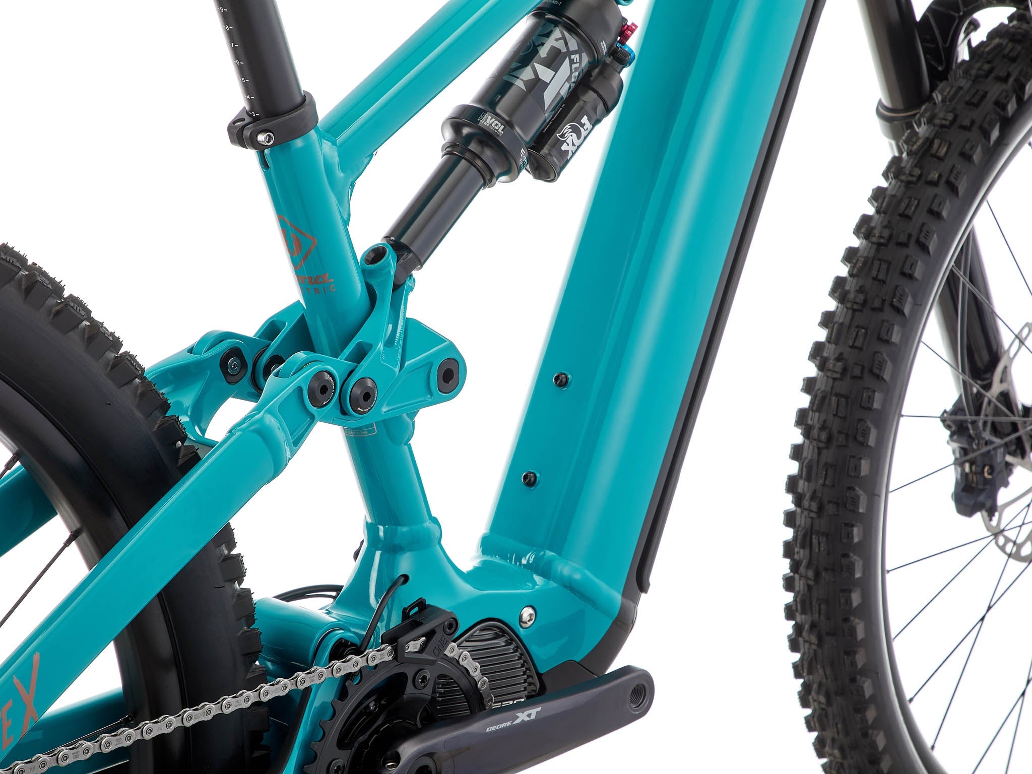Kona Remote X electric mountain bike on mountain trail with suspension and motor assist