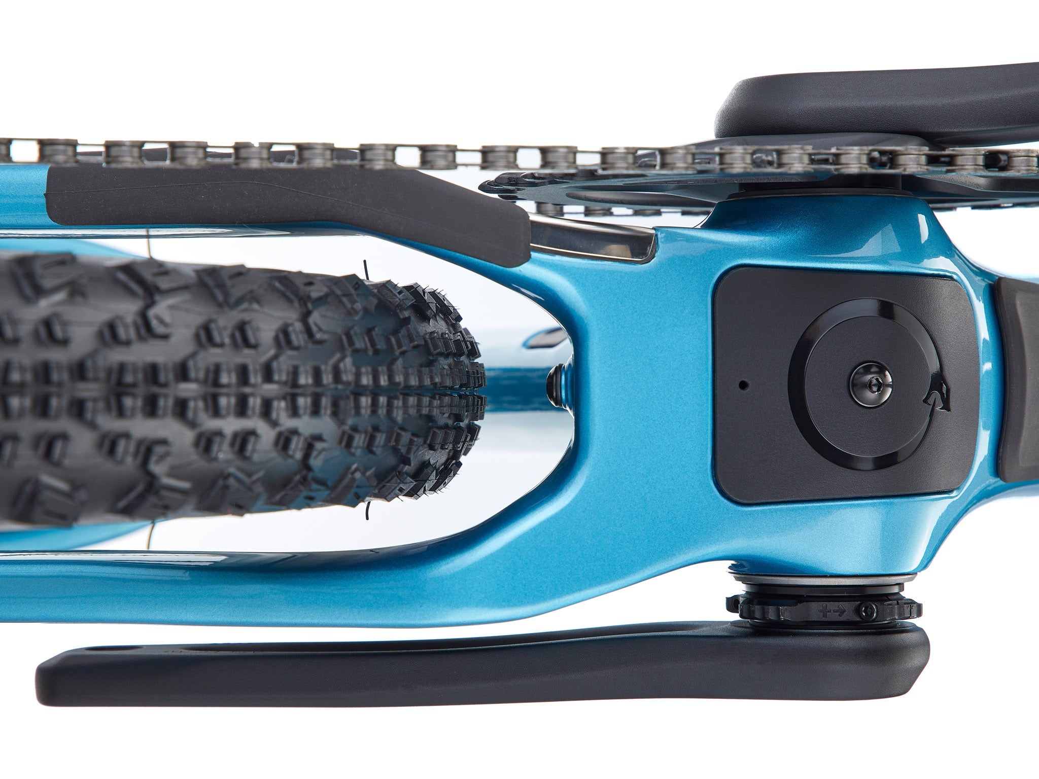 Close-up of large rotors on Ouroboros CR bike for strong braking