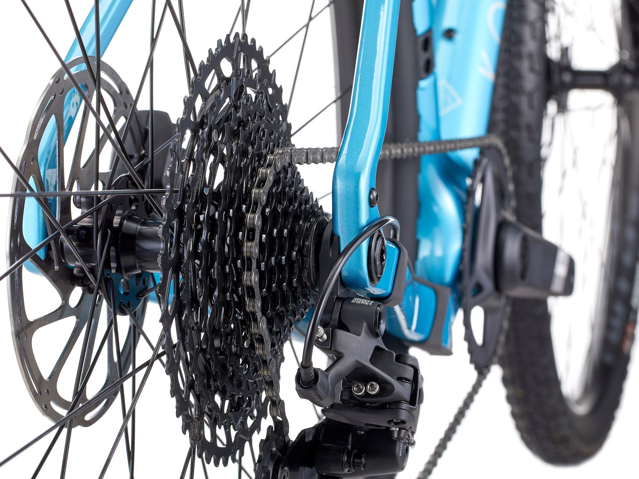 Close-up of large rotors on Ouroboros CR bike for strong braking