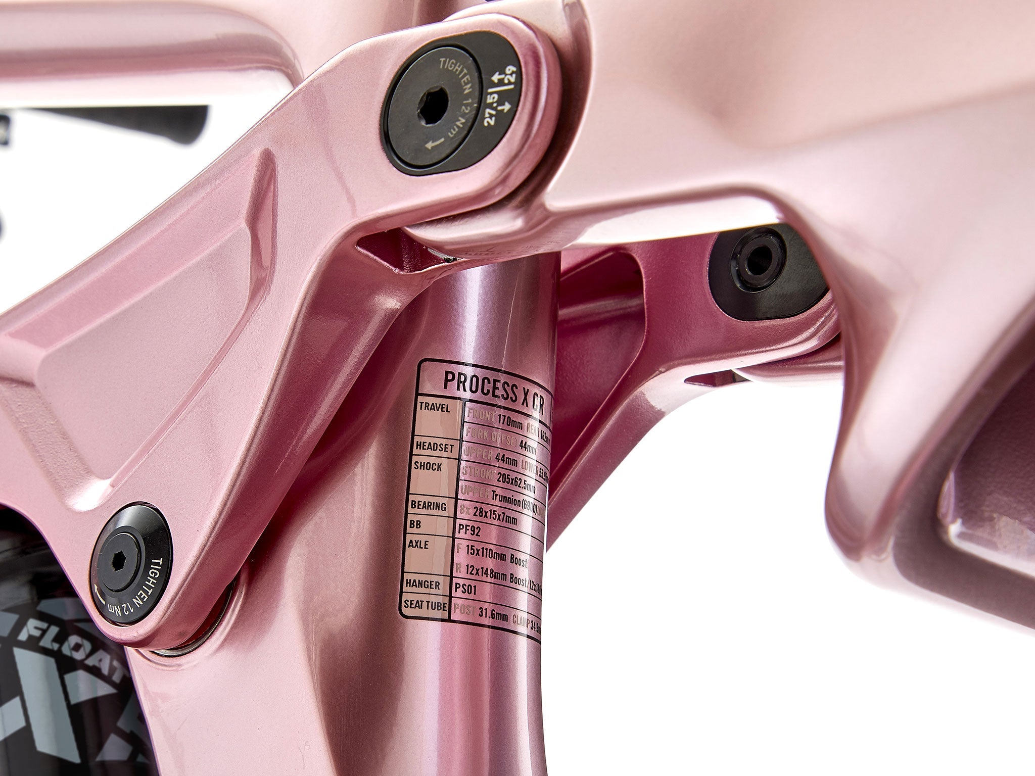 Close-up of carbon frame and suspension of Process X CR