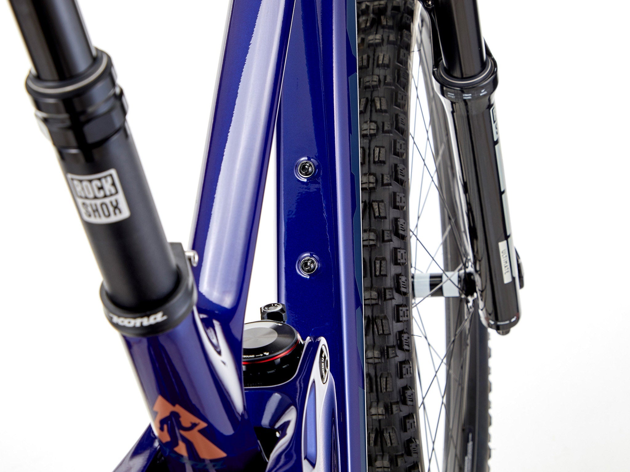 Close-up of the Kona Process X CR DL carbon mountain bike highlighting its high-end components.