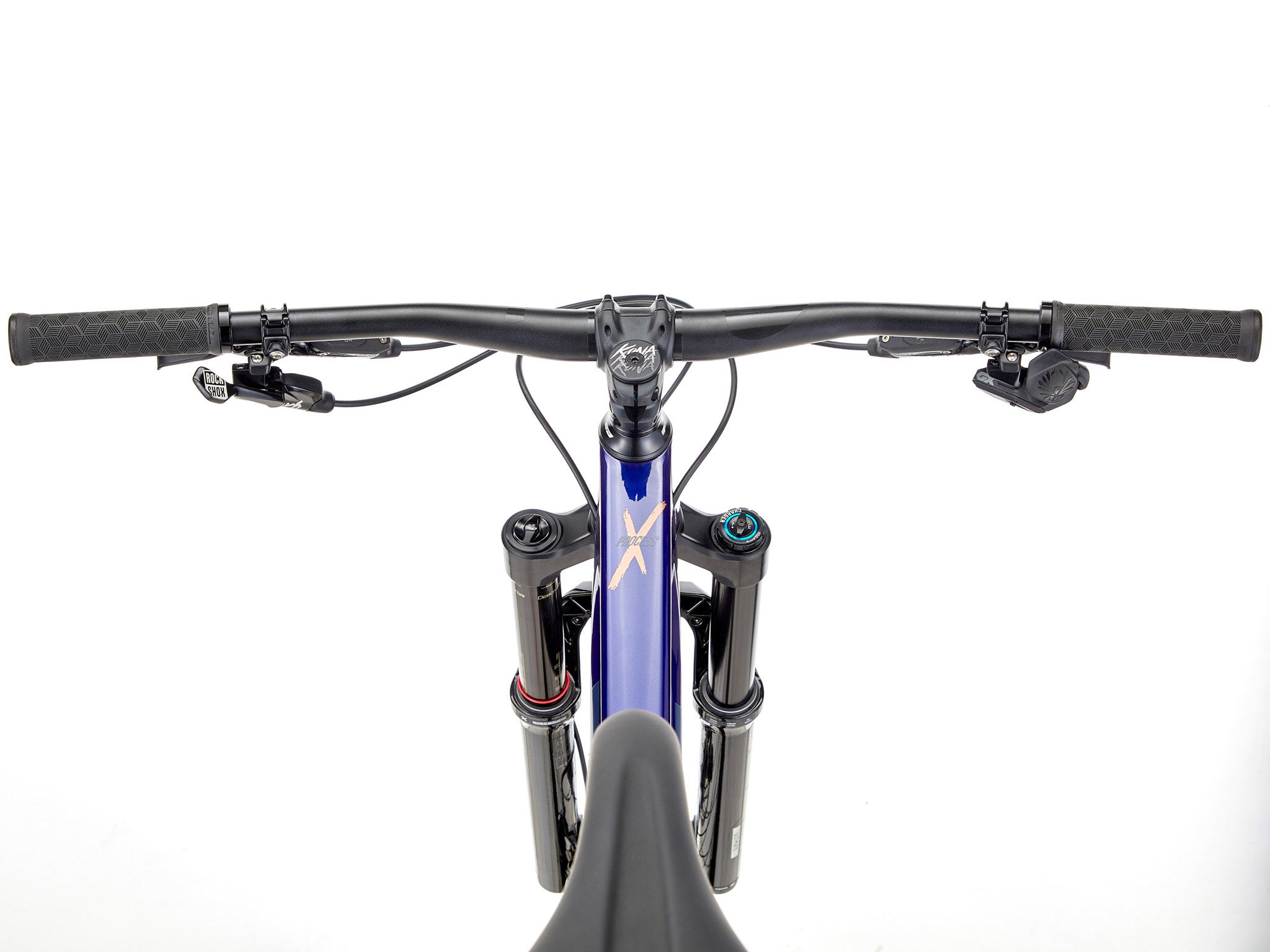 Close-up of the Kona Process X CR DL carbon mountain bike highlighting its high-end components.